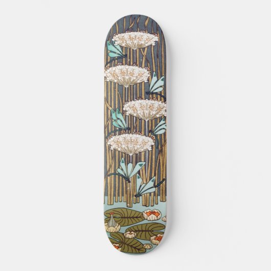 Dragonfis Water Lilies Marsh Art Nouveau Skateboard (Vorderseite)