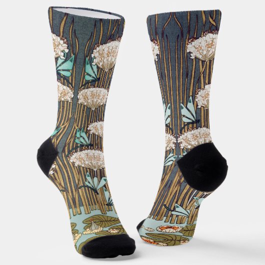 Dragonfis Water Lilies Marsh Art Nouveau Socken (Gewinkelt)