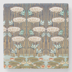 Dragonfis Water Lilies Marsh Art Nouveau Steinuntersetzer
