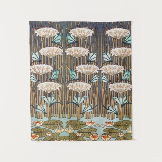 Dragonfis Water Lilies Marsh Art Nouveau Wandteppich (Vorderseite)