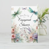 Dragonflies and Pastel Florals Engagement Shower Einladung (Stehend Vorderseite)
