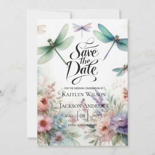 Dragonflies and Pastel Florals Save the Date (Vorderseite)