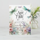 Dragonflies and Pastel Florals Save the Date (Stehend Vorderseite)