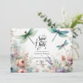 Dragonflies and Pastel Florals Save the Date (Stehend Vorderseite)