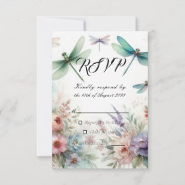Dragonflies and Pastel Florals Wedding RSVP Karte