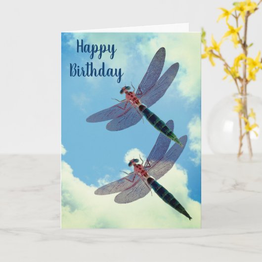 Dragonflies Blue Sky Nature Geburtstagskarte Karte (Gelbe Blume)