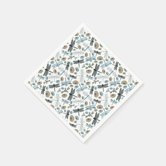 Dragonflies Blume Blues Gray Pattern Serviette (Ecke)
