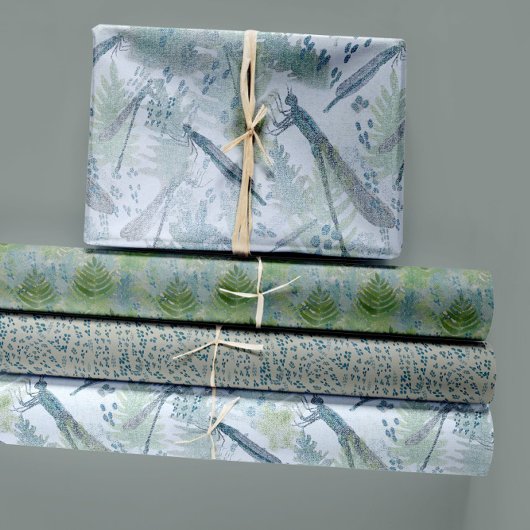 Dragonflies Floral Blue Trio Decoupage Geschenkpapier Set