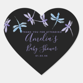 Dragonflies Hand bemalt Babydusche schwarz Herz-Aufkleber