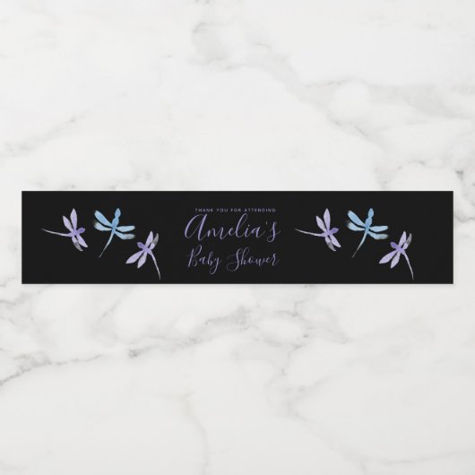 Dragonflies Handgemalte Babydusche Wasserflaschenetikett (Einzelnes Label)