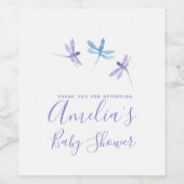 Dragonflies Handgemalte Babydusche Weinetikett (Einzelnes Label)