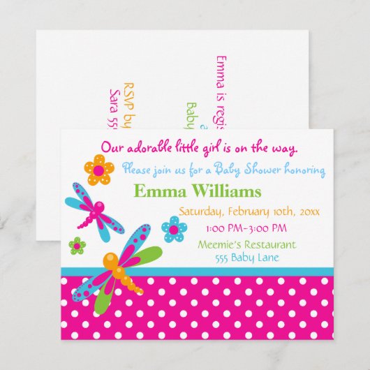 Dragonflies Kinderdusche Einladung (Vorne/Hinten)