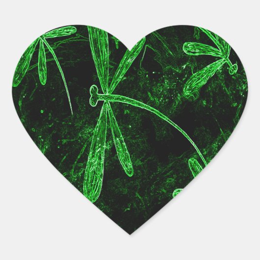 Dragonflies Neon Green Herz-Aufkleber (Vorderseite)
