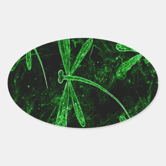 Dragonflies Neon Green Ovaler Aufkleber (Vorderseite)