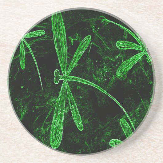 Dragonflies Neon Green Sandstein Untersetzer (Vorne)