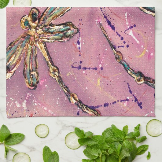 Dragonflies Pink Fizz Geschirrtuch (Gefaltet)