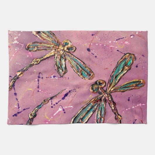 Dragonflies Pink Fizz Geschirrtuch (Horizontal)