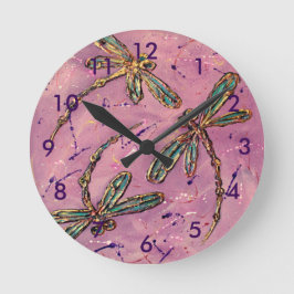 Dragonflies Pink Fizz Runde Wanduhr