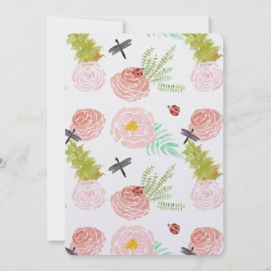 Dragonflies Rose Hochzeit im Wasserfarben-Garten Einladung (Rückseite)