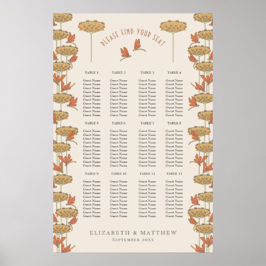 Dragonflies Seating Chart Hochzeit Art Nouveau Poster (Vorne)