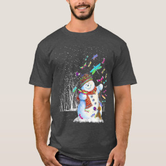 Dragonflies Snowman Scarf Weihnachtsbaumwald Wi T-Shirt
