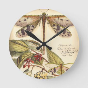 Dragonflies with Leaves and Fruit Runde Wanduhr