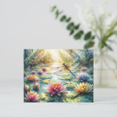 Dragonfly Above Pond Watercolor Postkarte (Stehend Vorderseite)