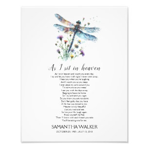 Dragonfly Als ich im Paradies sitze Gedicht signie Fotodruck