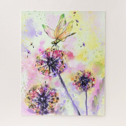 Dragonfly and Dandelions - Watercolor Painting Puzzle (Vertikal)