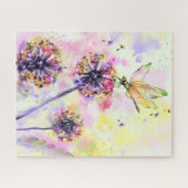 Dragonfly and Dandelions - Watercolor Painting Puzzle (Horizontal)