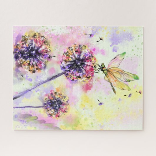 Dragonfly and Dandelions - Watercolor Painting Puzzle (Horizontal)