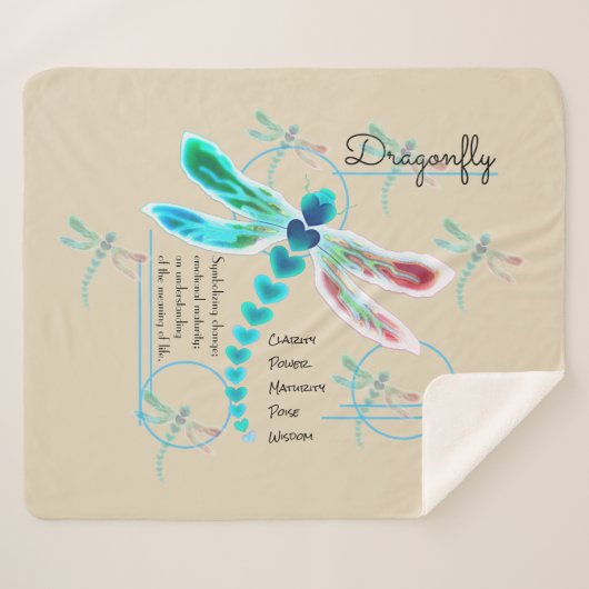 Dragonfly | Aquamarin & Khaki Mittel Sherpa Blanke Sherpadecke (Vorderseite (Horizontal))