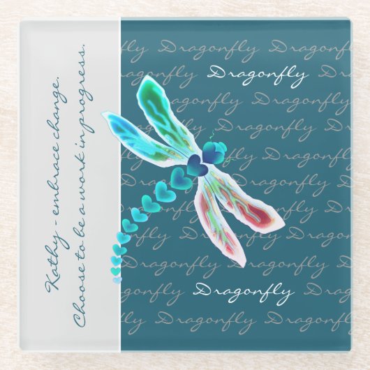Dragonfly (Aquamarin) - Personalisierter Untersetz Glasuntersetzer (Vorderseite)