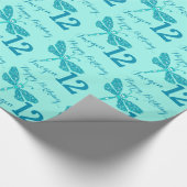 Dragonfly art aqua age name 12. Geburtstagspackung Geschenkpapier (Ecke)