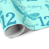 Dragonfly art aqua age name 12. Geburtstagspackung Geschenkpapier (Rolleneckpunkt)