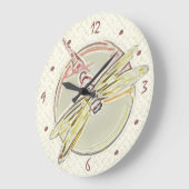 Dragonfly Art in Soft Pink Große Wanduhr (Winkel)