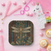 Dragonfly Art Malerei botanischer boho chic Wald Pappteller (Party)