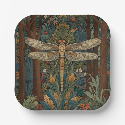 Dragonfly Art Malerei botanischer boho chic Wald Pappteller (Vorderseite)