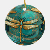 Dragonfly Art Nouveau Art Deco Aquamarine Insekten Keramik Ornament (Vorne)