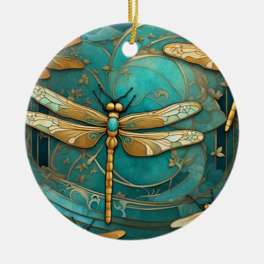 Dragonfly Art Nouveau Art Deco Aquamarine Insekten Keramik Ornament (Vorne)