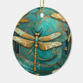 Dragonfly Art Nouveau Art Deco Aquamarine Insekten Keramik Ornament (Links)