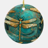Dragonfly Art Nouveau Art Deco Aquamarine Insekten Keramik Ornament (Hinten)