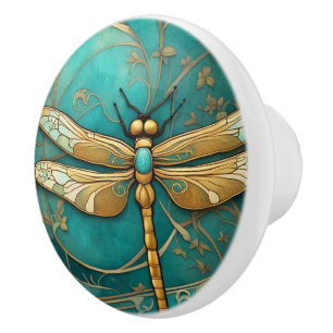 Dragonfly Art Nouveau Art Deco Aquamarine Insekten Keramikknauf