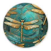 Dragonfly Art Nouveau Art Deco Aquamarine Insekten Keramikknauf (Vorderseite)