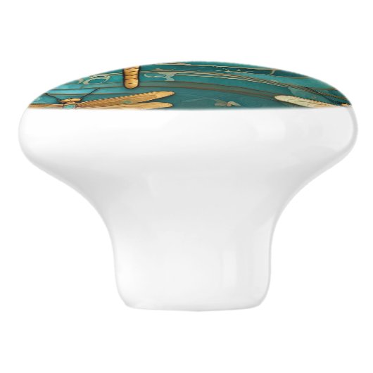 Dragonfly Art Nouveau Art Deco Aquamarine Insekten Keramikknauf (Seitenansicht)