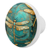 Dragonfly Art Nouveau Art Deco Aquamarine Insekten Keramikknauf (Rechts)