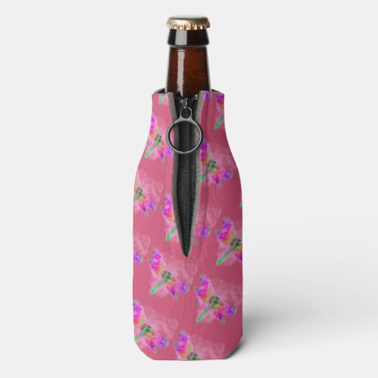 Dragonfly Art (pink) Flaschenkühler (Flasche Rückseite)