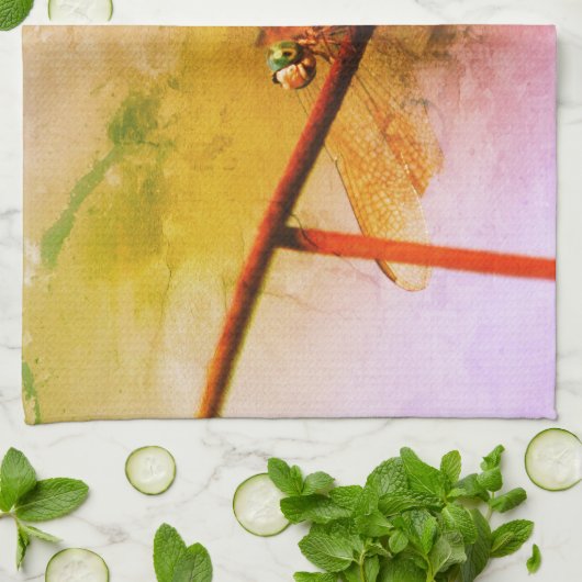 Dragonfly auf Drahtzaun Abstrakt Geschirrtuch (Gefaltet)