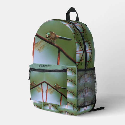 Dragonfly auf Drahtzaun Personalisiert Bedruckter Rucksack (Rückseitige Ecke Rechts)