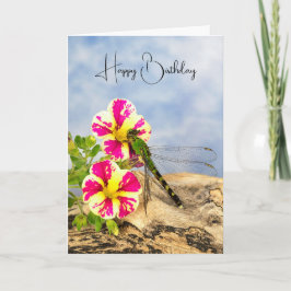 Dragonfly auf Petunia zum Geburtstag Karte